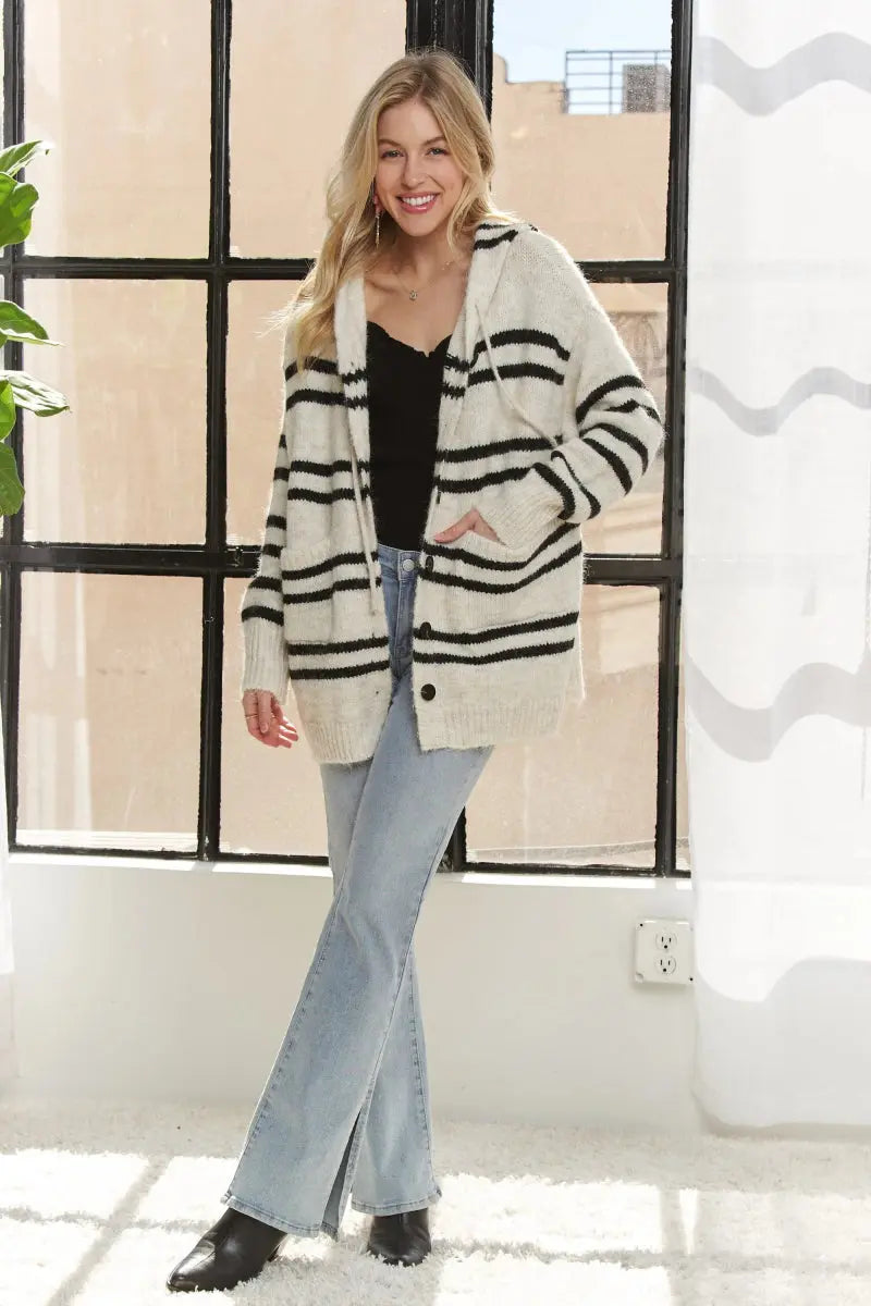 ADORA Horizontal Stripes Hoodie Cardigan - Love Salve